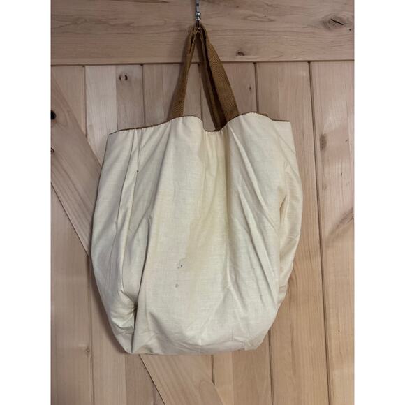 Antique Mid-Century Handmade Floral Hooked Wool Work on Burlap Tote Bag - Picture 12 of 15